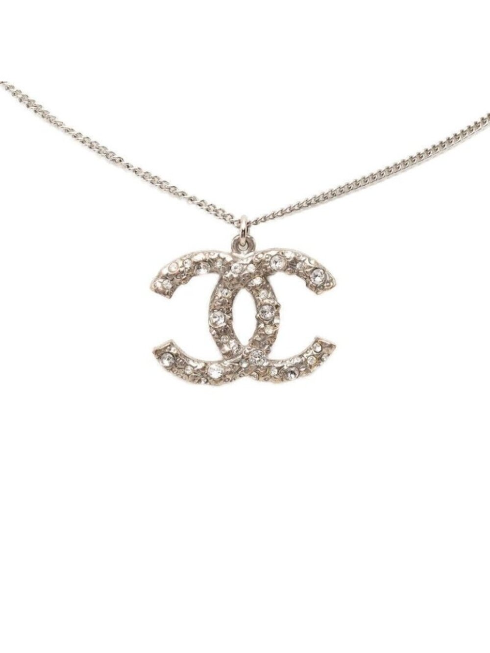 Chanel CC Logo Vintage Chain Pendant 99A Silver Metal Rhinestone